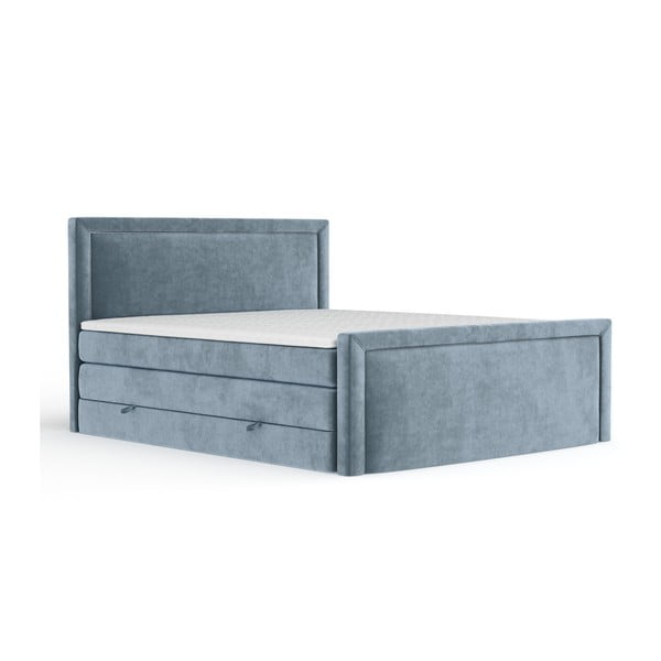 Plavi boxspring krevet s prostorom za odlaganje 160x200 cm Lavenda – Maison de Rêve
