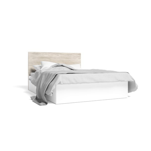 Bijeli/u prirodnoj boji bračni krevet u dekoru hrasta s prostorom za pohranu 140x190 cm Sahara – Marckeric