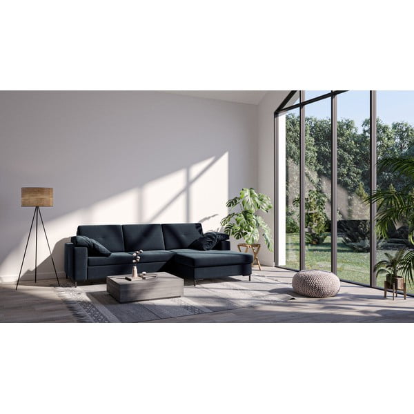 Tamnoplava baršunasta kutna garnitura Ghado Moor, desni kut-image-3