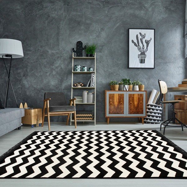 Crno bijeli dvostrani tepih Zig Zag, 140 x 215 cm-image-1