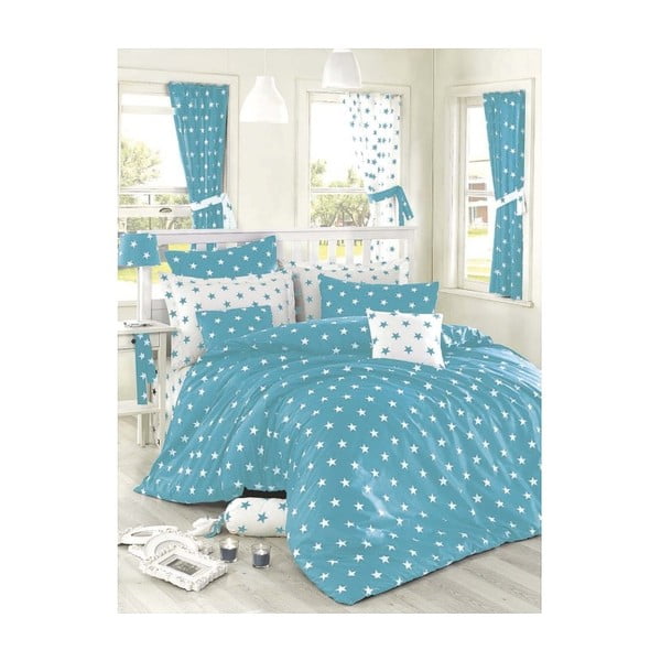 Plava posteljina za bračni krevet Crna noć, 200 x 220 cm