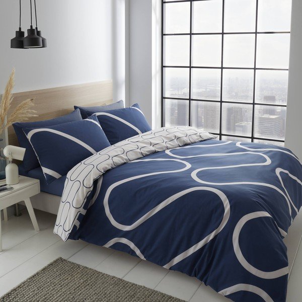 Bijelo-plava posteljina 200x135 cm Linear Curve - Catherine Lansfield-image-1