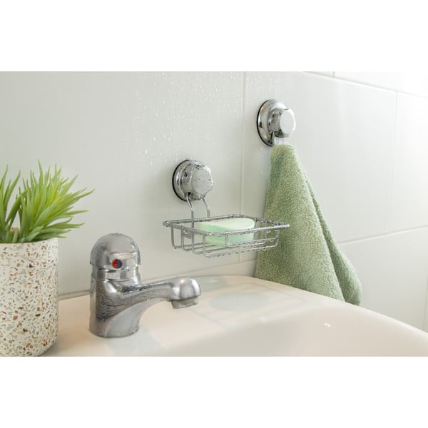 Željezna samoljepljiva posuda za sapun u srebrnoj boji Bestlock Bath – Compactor-image-4