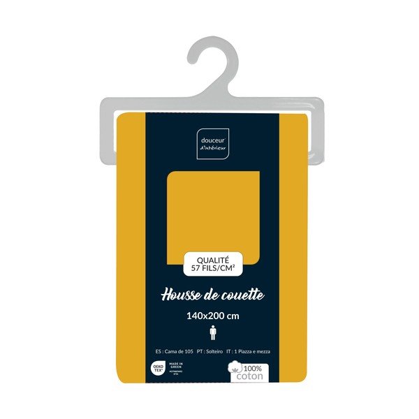 Žuta  pamučna navlaka za poplun za krevet za jednu osobu 140x200 cm Lina – douceur d'intérieur-image-2