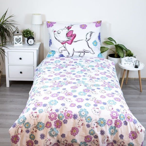 Bijela pamučna dječja posteljina za krevet za jednu osobu 140x200 cm Marie Cat "Floral" – Jerry Fabrics-image-2