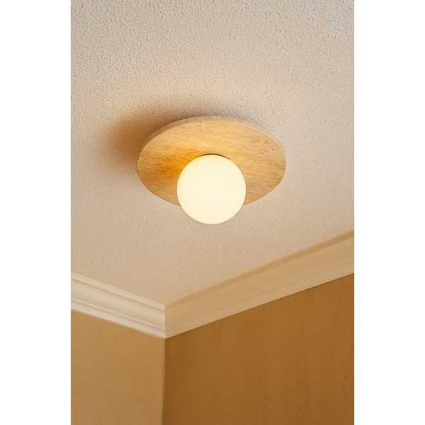 Bež stropna svjetiljka od kamenine sa staklenim sjenilom ø 12 cm Hilde – Opviq lights-image-1