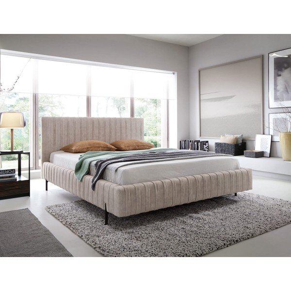 Bež tapecirani bračni krevet s prostorom za odlaganje s podnicom 140x200 cm Plissa – ELTAP-image-1