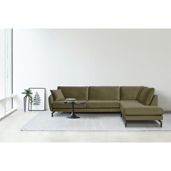 Zelena kutna garnitura s baršunastom površinom Scandic Magic, desni kut-image-1