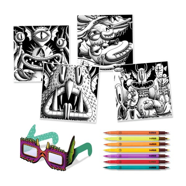 Umjetnički set sa 7 kaligrafskih markera i 3D naočalama Djeco Monster