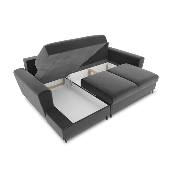 Svijetlo siva baršunasti sklopiva/s prostorom za odlaganje kutna garnitura (s lijevim kutom/s ležaljkom) Kyoto – Cosmopolitan Design-image-3