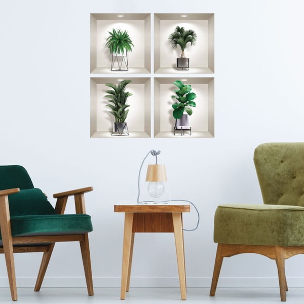 Set od 4 zidne 3D samoljepljive naljepnice Ambiance Indoor Plants