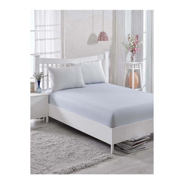 Svijetlo plava pamučna elastična posteljina za krevet za jednu osobu Barbra, 100 x 200 cm