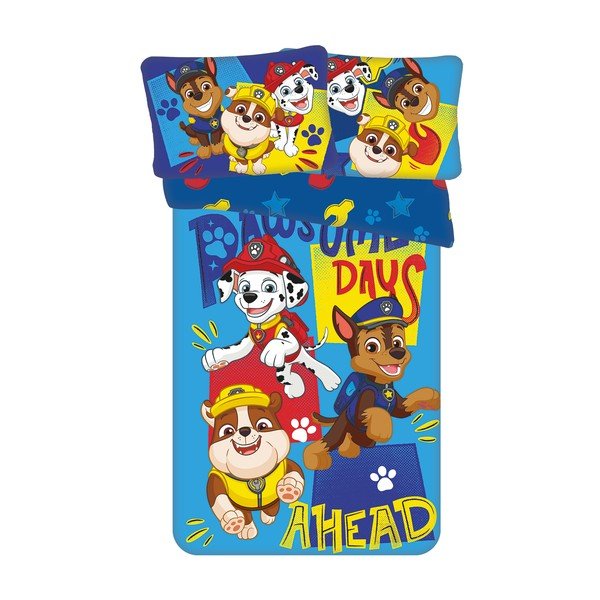 Plava pamučna dječja posteljina za dječji krevetić 100x135 cm Paw Patrol "Pawsome days ahead" – Jerry Fabrics