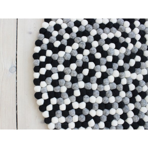 Crno-bijeli tepih od vunenih pompona Wooldot Ball Rugs, ⌀ 200 cm
