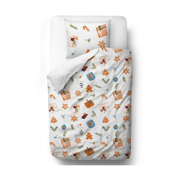 Bijela/narančasta posteljina za krevet za jednu osobu od pamučnog satena 140x200 cm Wrapped Surprise – Butter Kings