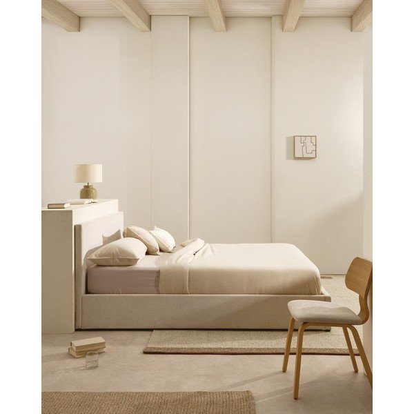 Bež tapecirani bračni krevet s prostorom za odlaganje s podnicom 160x200 cm Nahiri – Kave Home-image-1
