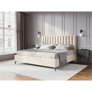 Bež tapecirani bračni krevet s prostorom za pohranu s podnicom 200x200 cm Casey – Mazzini Beds