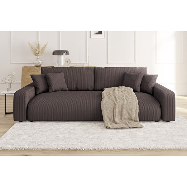 Smeđa sklopiva/s prostorom za odlaganje sofa od samta 234 cm Sara – Ropez-image-1