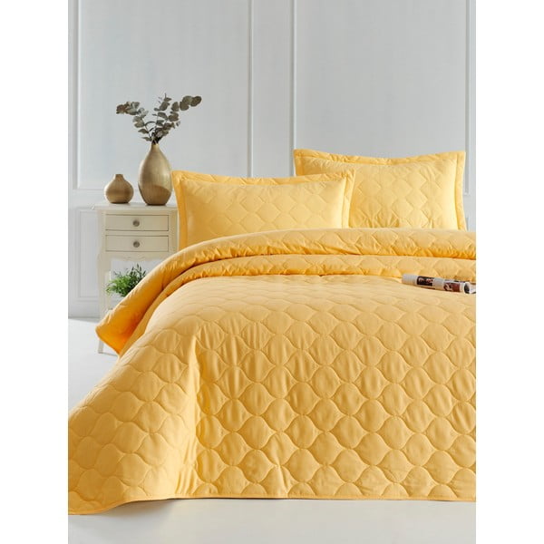 Žuti prekrivač s jastučnicom od ranforce pamuka EnLora Home Fresh, 180 x 225 cm