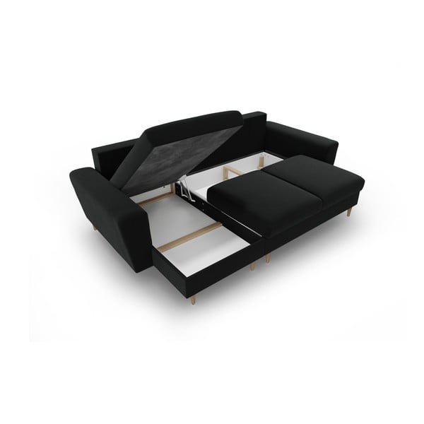 Crna baršunasti sklopiva/s prostorom za odlaganje kutna garnitura Kyoto – Cosmopolitan Design-image-3