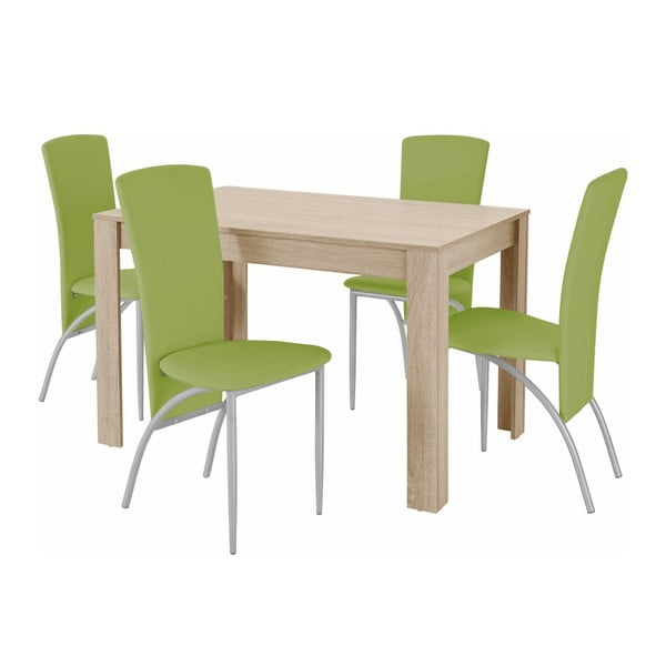 Set stolova za blagovanje i 4 zelene blagovaonske stolice Støraa Lori Nevada Oak Green