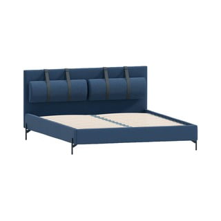 Tamno plavi tapecirani krevet s podnicom 90x200 cm Tulsa – Ropez