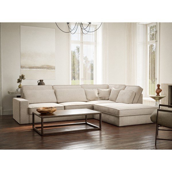 Krem kutna garnitura od šenila (s desnim kutom/u obliku slova L) Kirou – Maison de Rêve-image-1