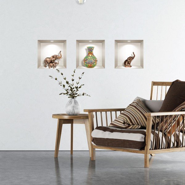Set od 3 zidne 3D samoljepljive naljepnice Ambiance Elephants-image-1