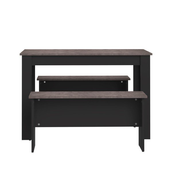 Garnitura crnog blagovaonskog stola i 2 klupe s tanjurom u TemaHome Nice betonskom dekoru-image-3