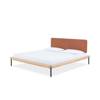 Smeđe-prirodna boja tapecirani bračni krevet od hrastovine s letvicama 160x200 cm Fina - Gazzda