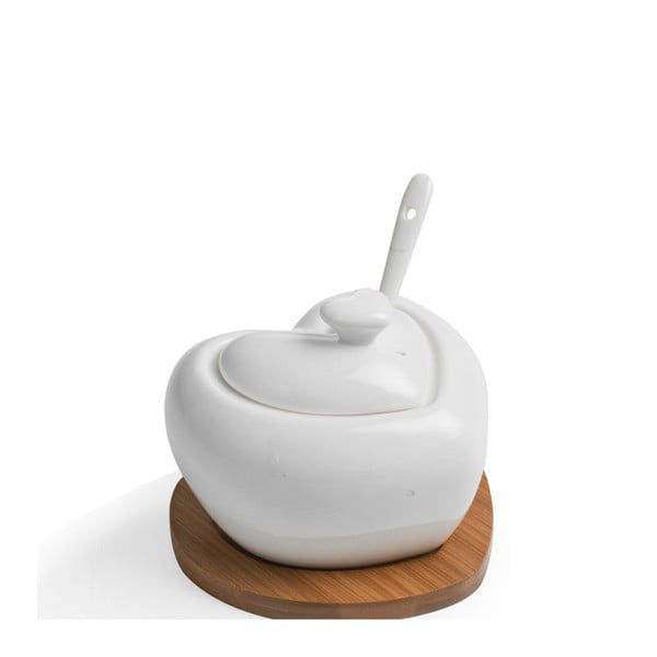 Porculanska posudica za šećer sa žlicom i podmetačem od bambusa Brandani Heart-image-3
