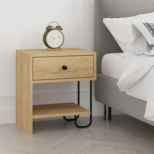 Noćni ormarić u dekoru hrasta s policama u prirodnoj boji Saturne – Marckeric-image-2