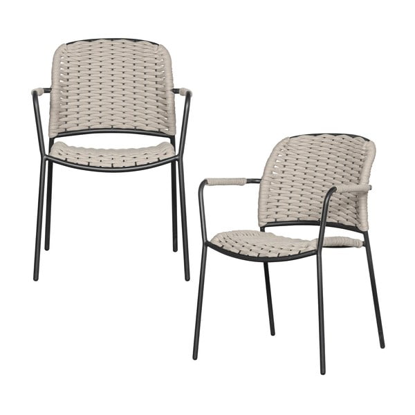 Crne/bež metalne vrtne stolice u setu 2 kom Taku – Exotan-image-1