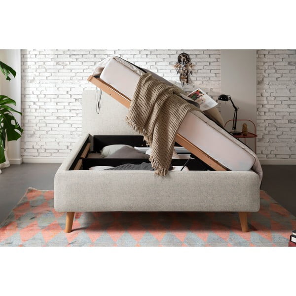 Bež tapecirani bračni krevet s prostorom za odlaganje s podnicom 140x200 cm Mattis – Meise Möbel-image-3