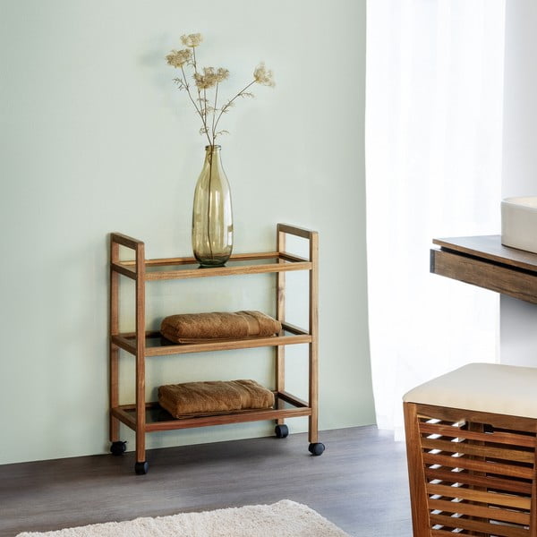 Crna/u prirodnoj boji kupaonska polica od masivnog bagrema 65x76,5 cm Fondi – Wenko-image-1