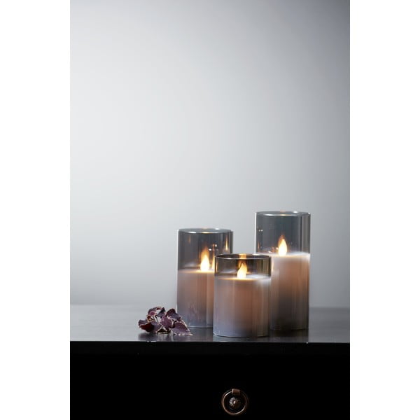 Siva LED voštana svijeća u Star Trading M-Twinkle staklu, visina 15 cm-image-4