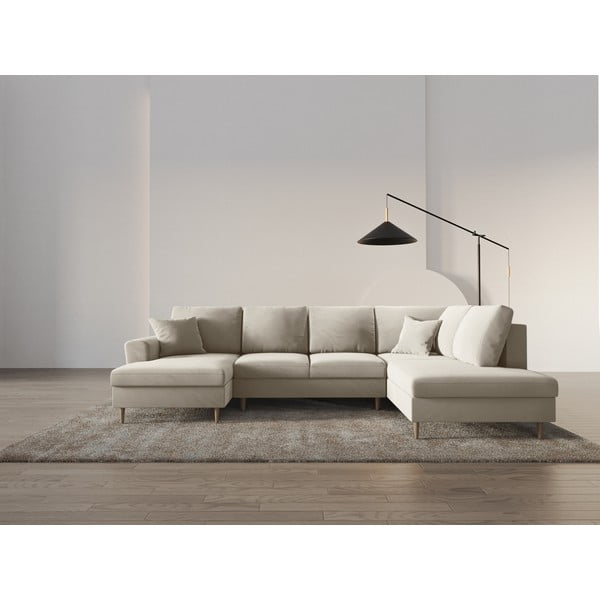 Bež baršunasti sklopiva/s prostorom za odlaganje kutna garnitura (s desnim kutom/u obliku slova "U") Kyoto – Cosmopolitan Design-image-2