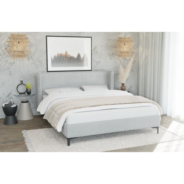 Sivi tapecirani bračni krevet s podnicom 160x200 cm Basti – Ropez-image-1