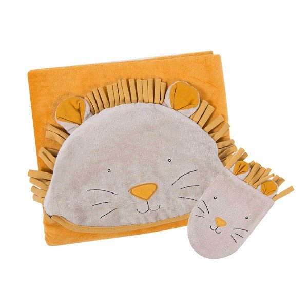 Set žutih pamučnih dječjih ručnika s kapuljačom i umivaonika 80x114 cm Sous mon Baobab - Moulin Roty-image-1