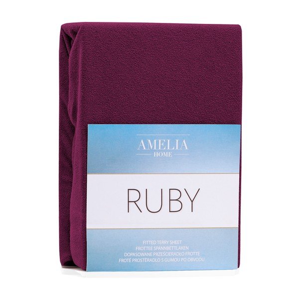 Tamnoljubičasta elastična plahta s visokim udjelom AmeliaHome Ruby pamuka, 120/140 x 200 cm-image-1