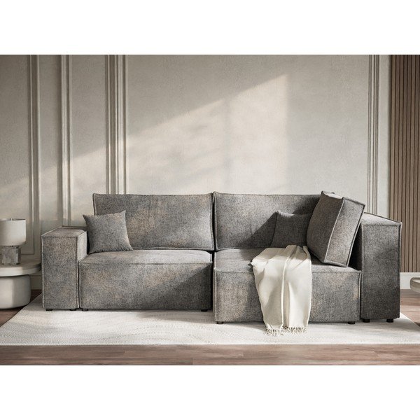 Siva sklopiva/s prostorom za odlaganje kutna garnitura od šenila (s desnim kutom/u obliku slova L) Tonga – Maison de Rêve-image-1