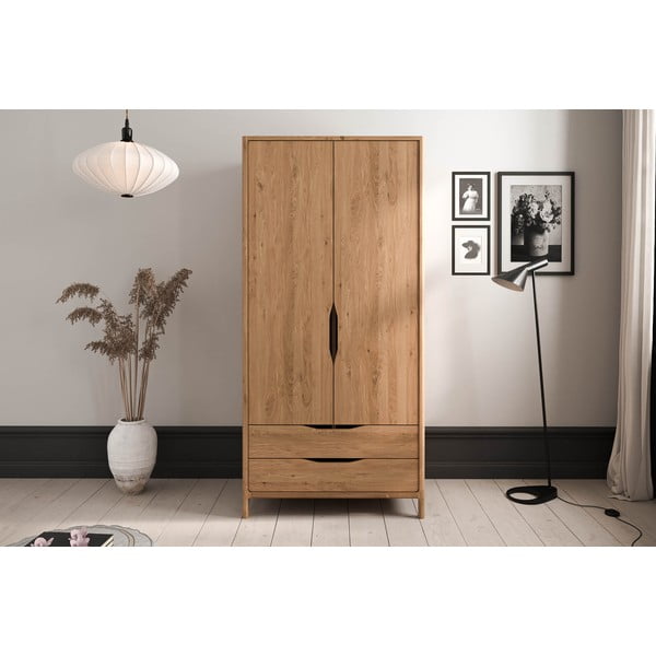 Ormar od punog hrasta u prirodnoj boji 96x188 cm Twig – The Beds-image-1