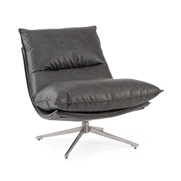 Tamno siva fotelja s prostorom za odlaganje od imitacije kože Alanez – Bizzotto