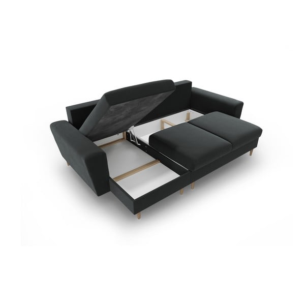 Tamno siva baršunasti sklopiva/s prostorom za odlaganje kutna garnitura Kyoto – Cosmopolitan Design-image-3