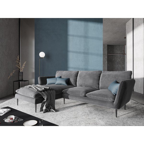 Svijetlo siva baršunasta kutna garnitura Mazzini Sofas Acacia, lijevi kut-image-1