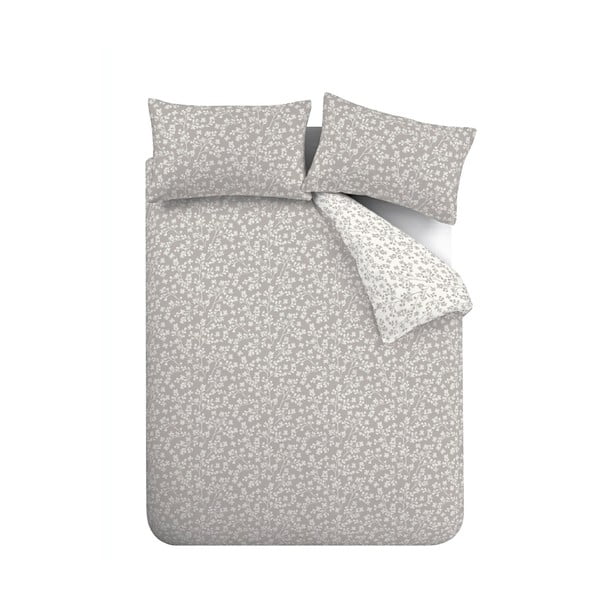 Siva flanelska posteljina za bračni krevet/za produženi krevet 230x220 cm Grace Floral Leaf – Catherine Lansfield