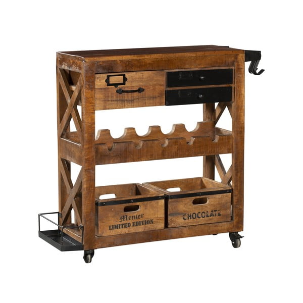 Vitrina za vino od masivnog manga u prirodnoj boji broj boca 5 kom, 100x92x30 cm Ravi – Interia Home & Living