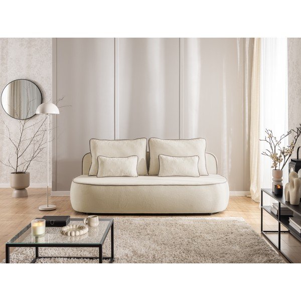 Bež/smeđe-siva baršunasti sklopiva/s prostorom za odlaganje sofa 210 cm Saga – Ropez-image-2