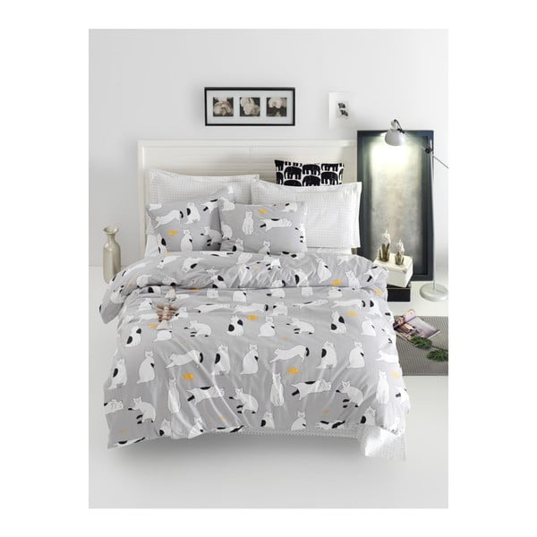 Posteljina s posteljinom za bračni krevet od pamuka Mijolnir Liana Grey, 200 x 220 cm