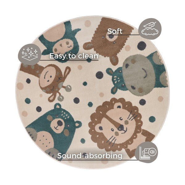 Bež dječji tepih ø 140 cm Animal Party – Hanse Home-image-4